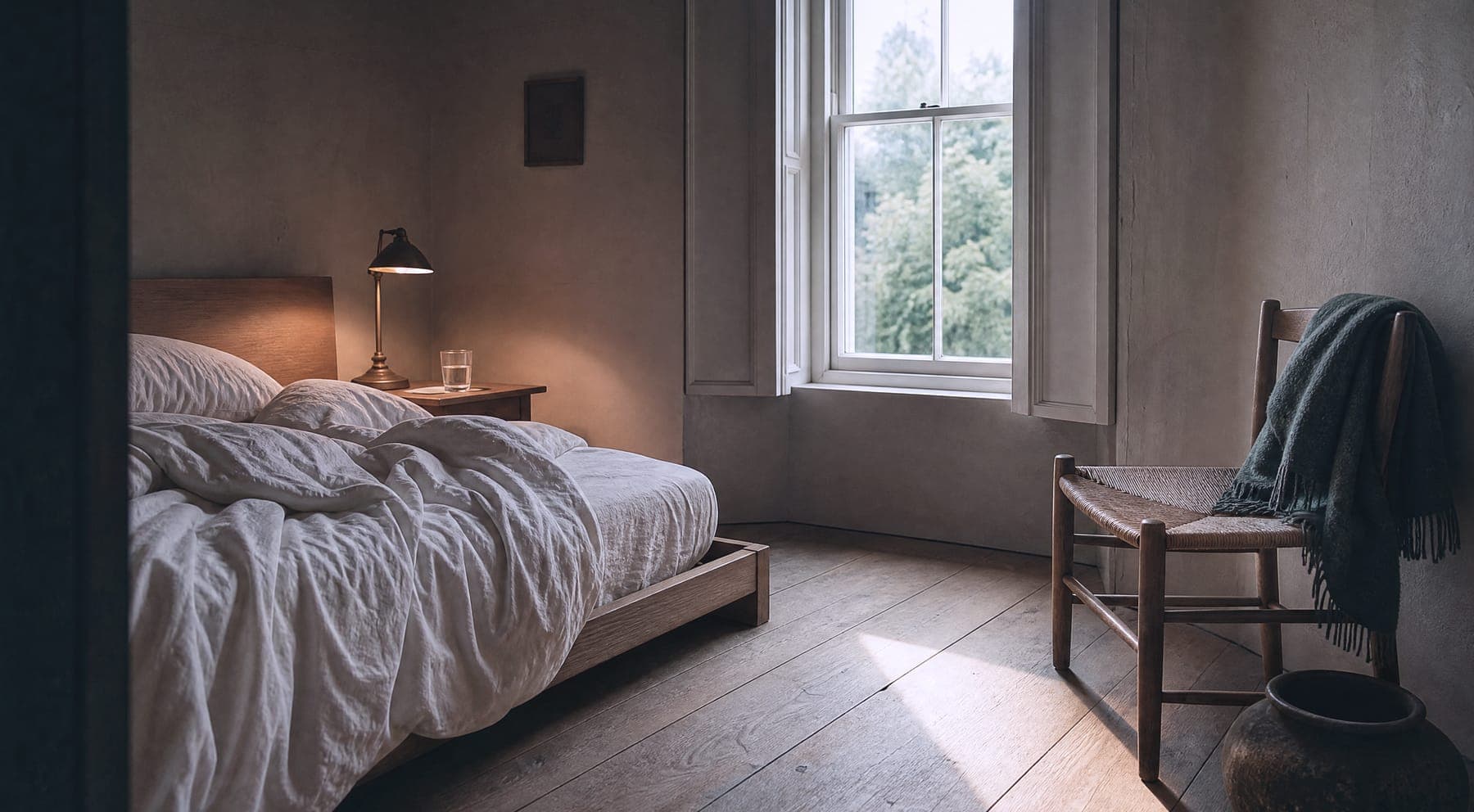 An ordinary photograph of a guest room, straight off the phone